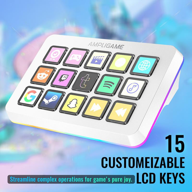 FIFINE Ampligame LCD Keyboard with 15 Shortcuts for OBS Streaming Studio with Macro Keys, Trigger Actions, PC Media RGB Gaming Controller Deck for Content Creation/Office Work-D6