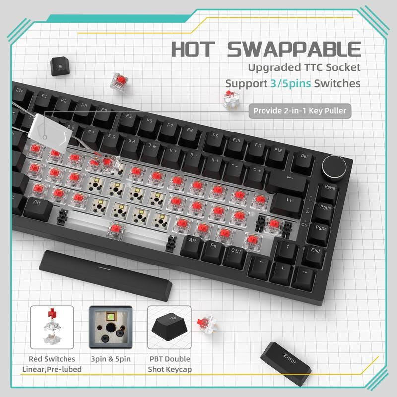 AJAZZ AK820 Wired Mechanical Keyboard, Side Engraved Keycap Keyboard, Full Key Hot Swap Gasket Structure Keyboard, Gaming Keyboard for Gaming