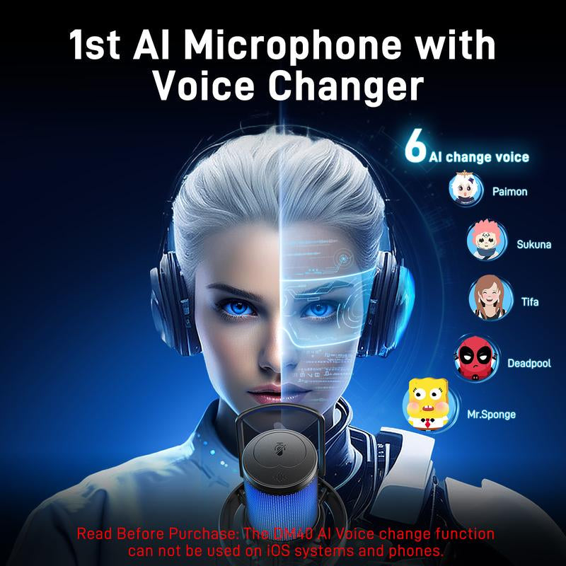 Maono DM40 Voice Changer USB / Wireless Desktop Audio RGB Gaming Microphone with Noise Reduction and EQ Setting,Compatible with Computer, PC, PS4, PS5, Smartphone, Mac, Ideal for Singing,Game Streaming,Recording and Podcasting.