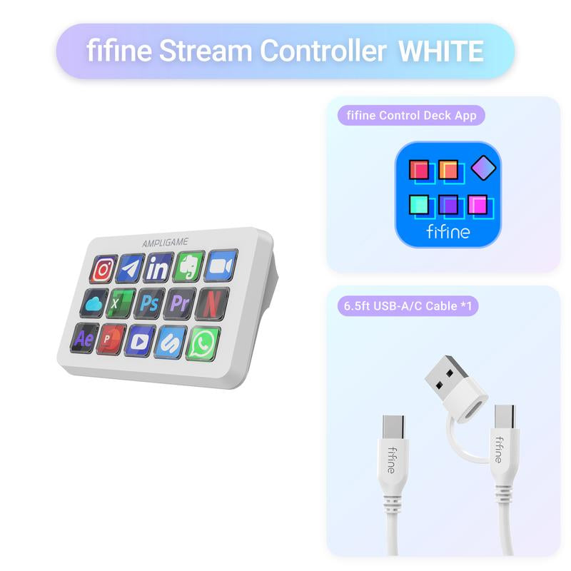 FIFINE D6 Gaming Stream Controller, Control Pad, Ampligame Control Deck, with 15 Macro Keys, Streaming Keyboard with Trigger Actions in Obs/Twitch/Youtube, Shortcut Buttons Keypad Works with Mac and PC - Ampligame D6