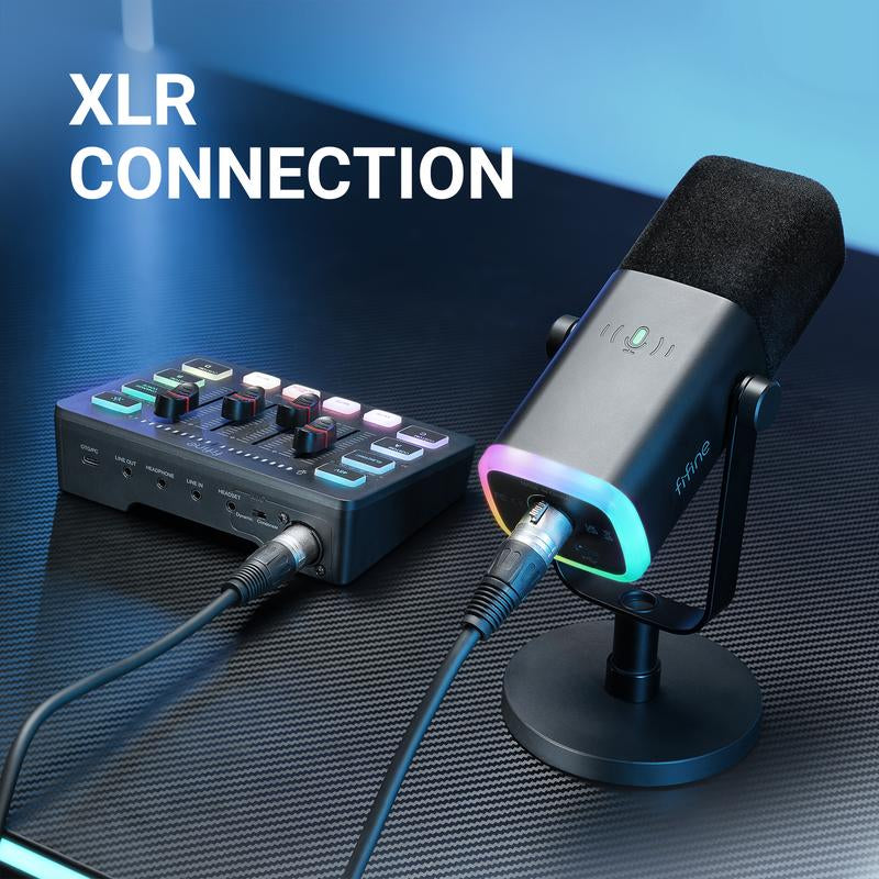 FIFINE Gaming Streaming Bundle, AM8 Dynamic XLR/USB Gaming Mic Set with SC3 Streaming Audio Mixer for Podcast Recording, Video, Vocal, Content Creators, Gamer Microphone Set with Volume Fader/Xlr Interface for PC / Smartphone