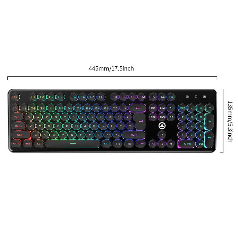 USB-A Luminous Keyboard, round Wired Keyboard, Ergonomic Keyboard for Gaming, Ambidextrous Keyboard for Home Office, Gaming Accessories