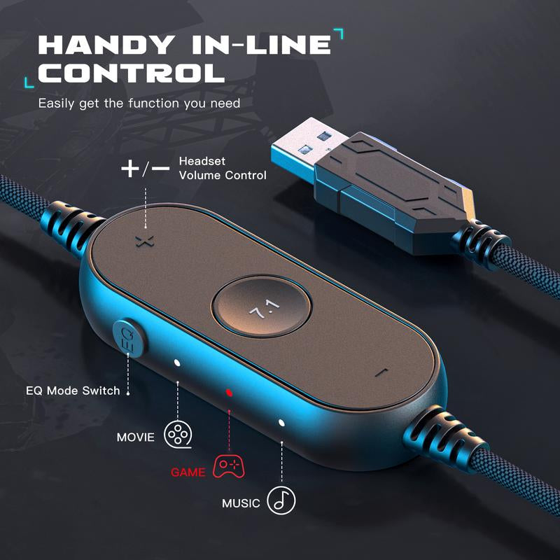 FIFINE H6 Gaming Headset for Pc-Wired Headphones with Microphone, 7.1 Surround Sound Computer USB Headset for Laptop, Streaming Headphones on PS4/PS5, with There EQ Mode, RGB, Soft Ear Pads