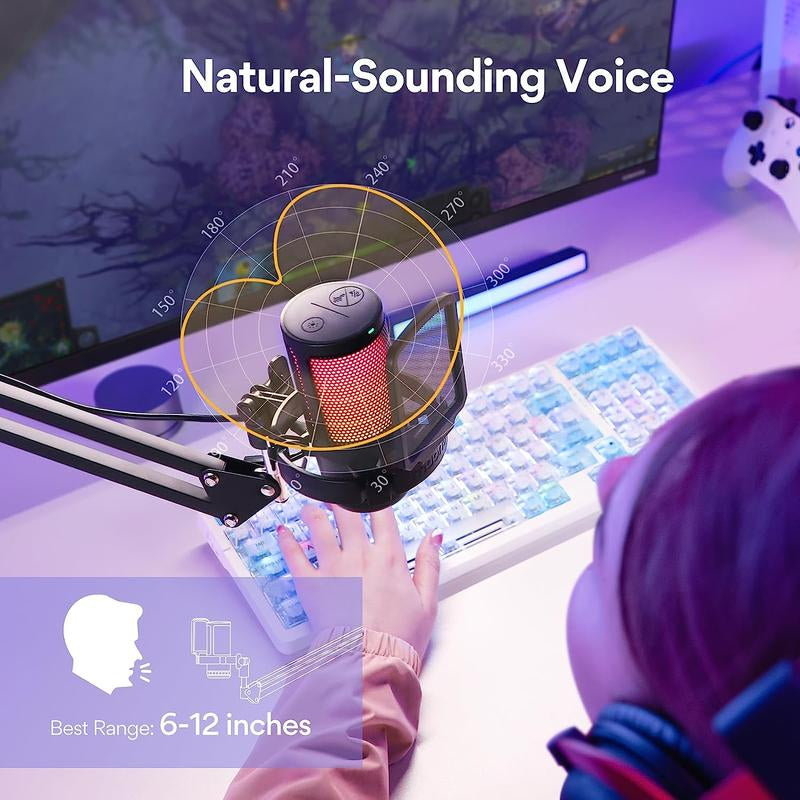 MAONO DGM20S Game Streaming USB Tiktok Audio Microphone Kit with Boom Arm and Rgb-Muted Mic Setup Compatible with Pcs, and Android Smartphones.