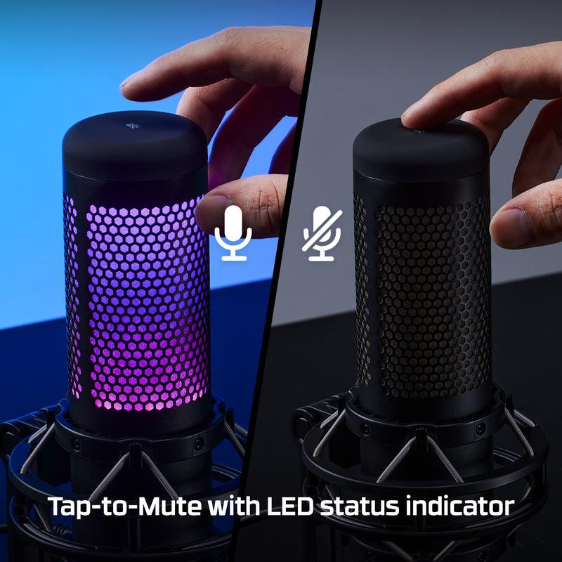 Hyperx Quadcast S USB Microphone with RGB Lighting Anti-Vibration Shock Mount Tap-To-Mute Sensor & Customizable via Hyperx NGENUITY Software