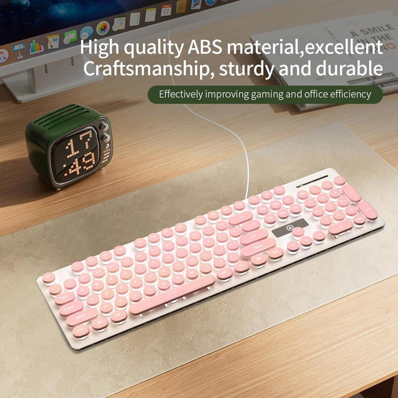 Glowing Keyboard, Wired Gaming Keyboard, round Keycap Keyboard with Backlight, Gaming Keyboard for Office & Home