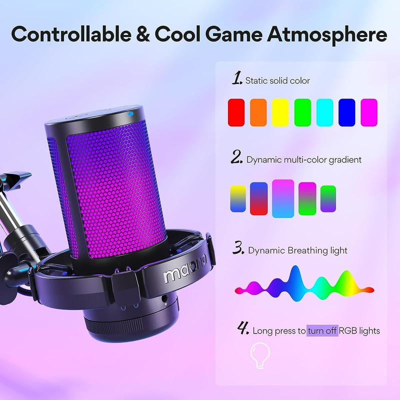 MAONO DGM20S Game Streaming USB Tiktok Audio Microphone Kit with Boom Arm and Rgb-Muted Mic Setup Compatible with Pcs, and Android Smartphones.