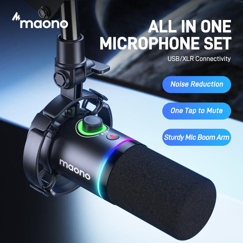 Maono PD200X Dynamic RGB Gaming Microphone with USB & XLR Cable Connectivity, Mute Button, Noise Reduction, Zero Latency, Widely Compatible with Computers, PC, Mac, Android /Ios Smartphone, Audio Mixer, Friendly for Singing, Gaming, Podcasting, Recording.