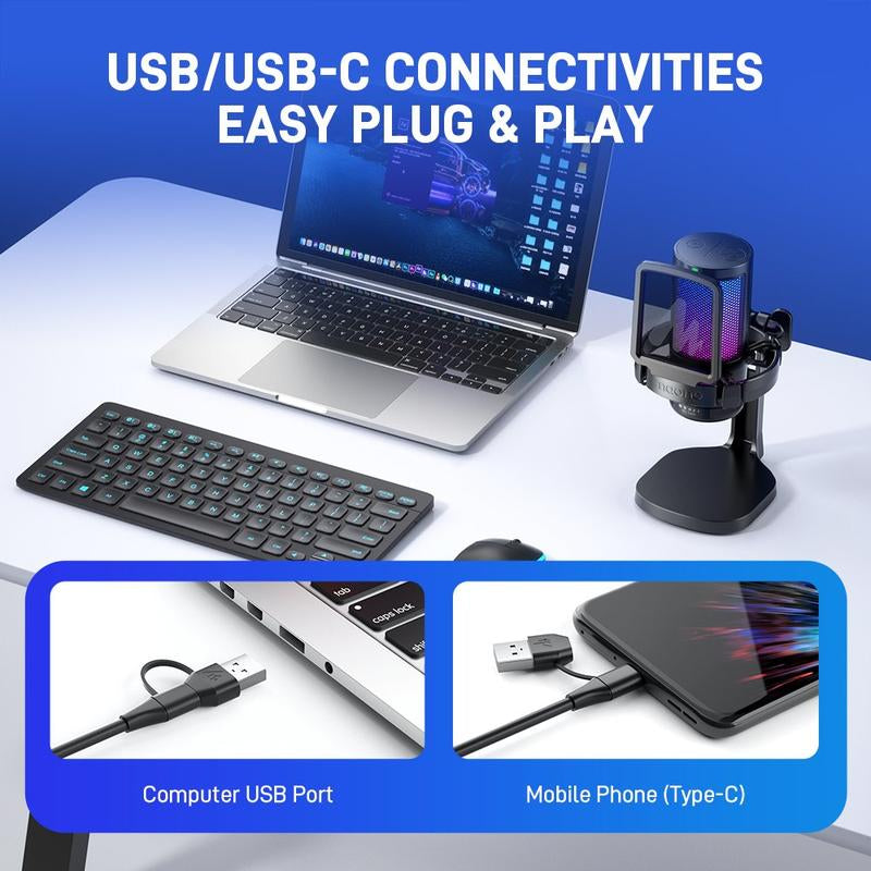 MAONO DGM20 USB Plug Gaming and Streaming RGB Tiktok Audio Microphone Gear with Muted Mic, Noise Reduction for Use with Pcs, and Android Smartphones.