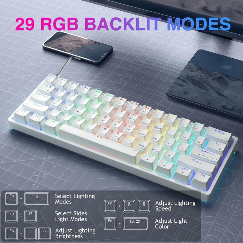 AULA F3261 60 Percent Wired Mechanical Gaming Keyboard White Keyboard 29 RGB Backlight Hot Swappable Plug Red Axis Mini Compact Birthday Gift Rainbow Backlight Cheap Keyboard Lighting Keyboard Computer Accessories Dealsforyoudays Fallfreshness