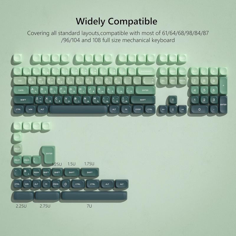 MOA Keycaps , PBT Keycaps 60 75 100 Percent,Cute Dye-Sublimation 134 Custom Keyboard Key Cap for Cherry Gateron MX Switches Mechanical Keyboards, Gradient Green