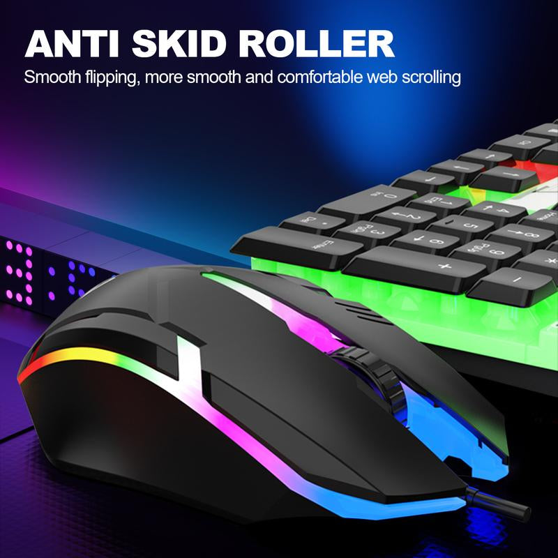 RGB Gaming Keyboard and Mouse Combo, Wired Mechanical Feel LED Backlit Keyboard,104 Keys USB Ergonomic Wrist Rest Keyboard, Compact Wired Keyboard