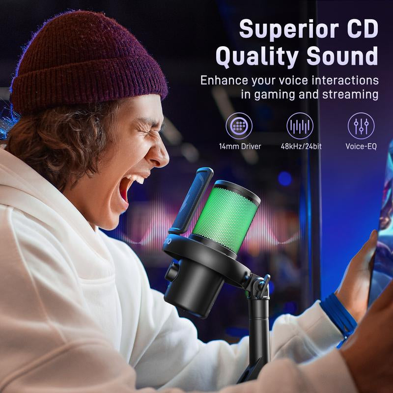 Maono DM40 Voice Changer USB / Wireless Desktop Audio RGB Gaming Microphone with Noise Reduction and EQ Setting,Compatible with Computer, PC, PS4, PS5, Smartphone, Mac, Ideal for Singing,Game Streaming,Recording and Podcasting.