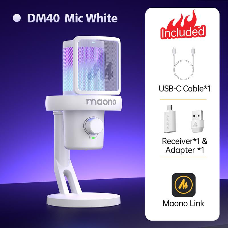 Maono DM40 Voice Changer USB / Wireless Desktop Audio RGB Gaming Microphone with Noise Reduction and EQ Setting,Compatible with Computer, PC, PS4, PS5, Smartphone, Mac, Ideal for Singing,Game Streaming,Recording and Podcasting.