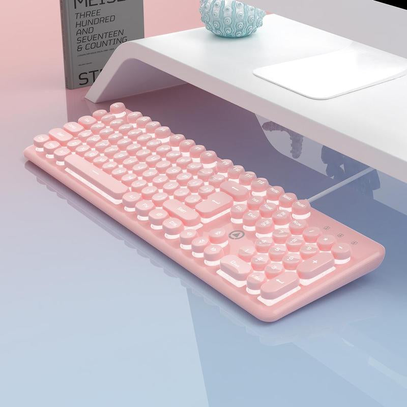 USB-A Luminous Keyboard, round Wired Keyboard, Ergonomic Keyboard for Gaming, Ambidextrous Keyboard for Home Office, Gaming Accessories