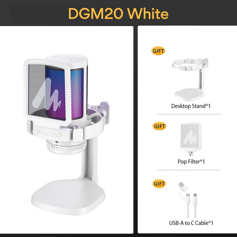 MAONO DGM20 USB Plug Gaming and Streaming RGB Tiktok Audio Microphone Gear with Muted Mic, Noise Reduction for Use with Pcs, and Android Smartphones.