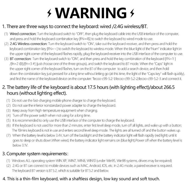 Lecoo C99 Keyboard, Wired/2.4G Wireless/Bt Tri-Mode Keyboard, Rechargeable Ergonomic Keyboard with Backlight, Multifunctional Keyboard for Office Home