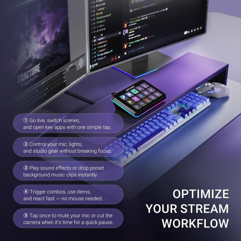 FIFINE D6 Gaming Stream Controller, Control Pad, Ampligame Control Deck, with 15 Macro Keys, Streaming Keyboard with Trigger Actions in Obs/Twitch/Youtube, Shortcut Buttons Keypad Works with Mac and PC - Ampligame D6
