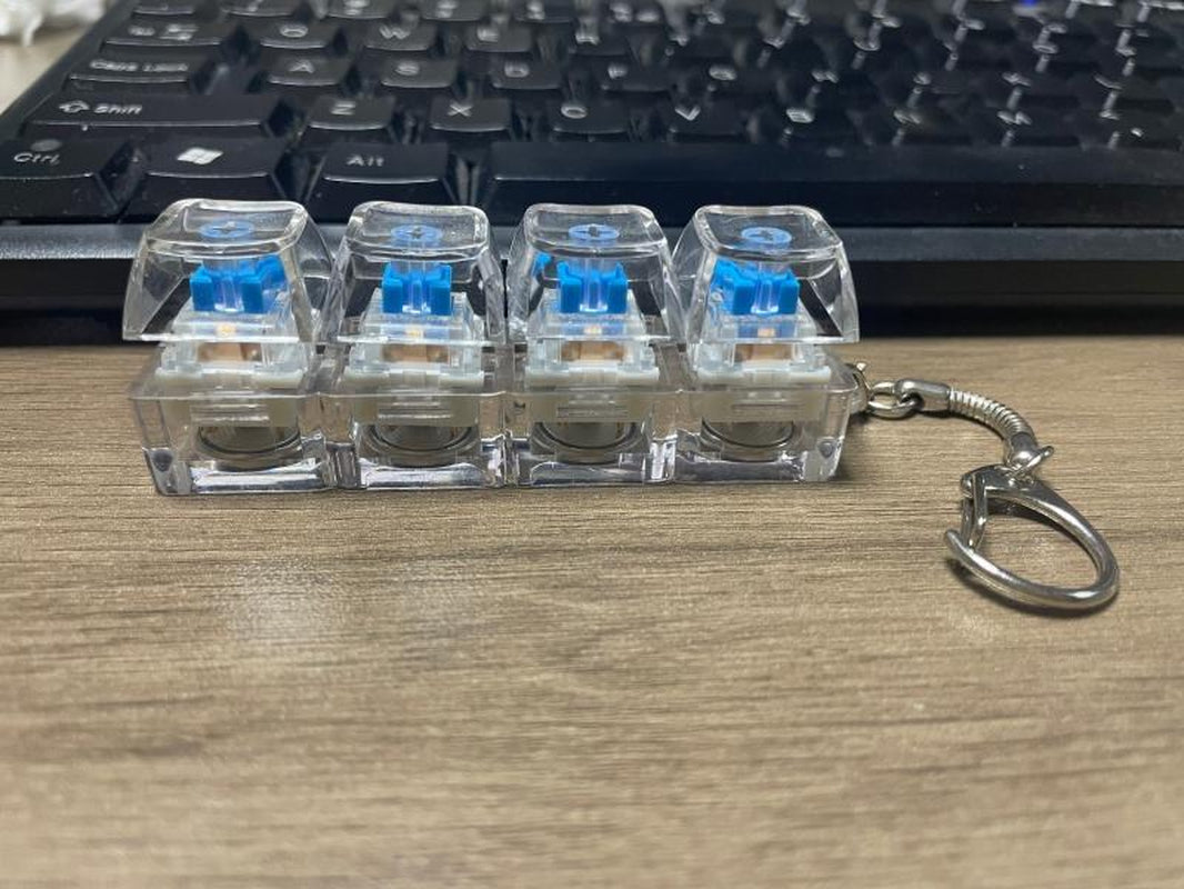 Four Keycaps Stress-Relieving Toy Mechanical Keyboard, Crystal Keycaps with LED Lights, Transparent Design, Keyboard Keychain