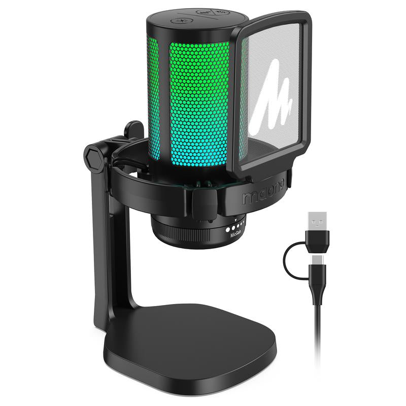 MAONO DGM20 USB Plug Gaming and Streaming RGB Tiktok Audio Microphone Gear with Muted Mic, Noise Reduction for Use with Pcs, and Android Smartphones.