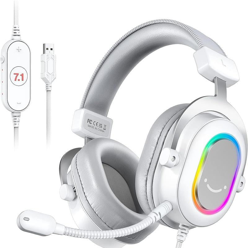 FIFINE H6 Gaming Headset for Pc-Wired Headphones with Microphone, 7.1 Surround Sound Computer USB Headset for Laptop, Streaming Headphones on PS4/PS5, with There EQ Mode, RGB, Soft Ear Pads