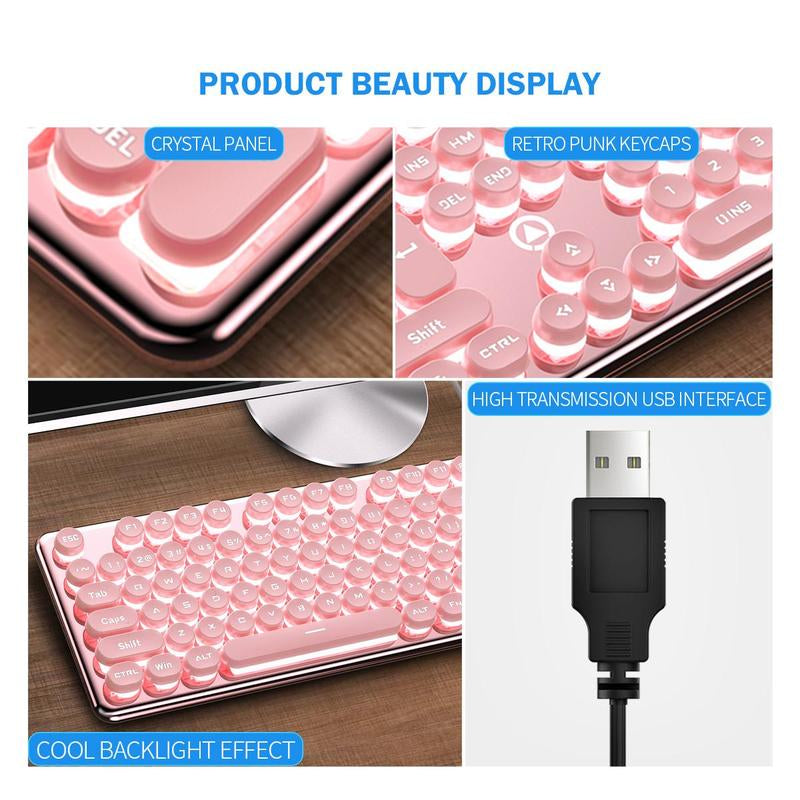 USB-A Luminous Keyboard, round Wired Keyboard, Ergonomic Keyboard for Gaming, Ambidextrous Keyboard for Home Office, Gaming Accessories