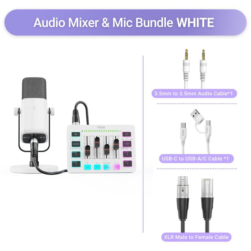 FIFINE Gaming Streaming Bundle, AM8 Dynamic XLR/USB Gaming Mic Set with SC3 Streaming Audio Mixer for Podcast Recording, Video, Vocal, Content Creators, Gamer Microphone Set with Volume Fader/Xlr Interface for PC / Smartphone