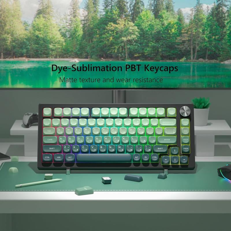 MOA Keycaps , PBT Keycaps 60 75 100 Percent,Cute Dye-Sublimation 134 Custom Keyboard Key Cap for Cherry Gateron MX Switches Mechanical Keyboards, Gradient Green