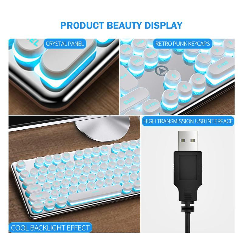 USB-A Luminous Keyboard, round Wired Keyboard, Ergonomic Keyboard for Gaming, Ambidextrous Keyboard for Home Office, Gaming Accessories