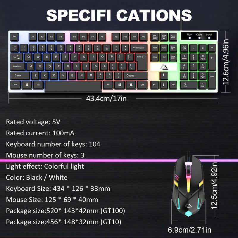 RGB Gaming Keyboard and Mouse Combo, Wired Mechanical Feel LED Backlit Keyboard,104 Keys USB Ergonomic Wrist Rest Keyboard, Compact Wired Keyboard