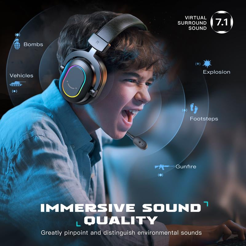 FIFINE H6 Gaming Headset for Pc-Wired Headphones with Microphone, 7.1 Surround Sound Computer USB Headset for Laptop, Streaming Headphones on PS4/PS5, with There EQ Mode, RGB, Soft Ear Pads