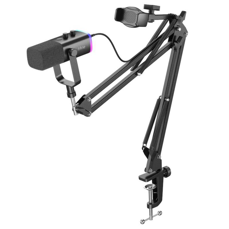 FIFINE AM8T XLR/USB Gaming Microphone with Boom Arm Stand, Dynamic PC Mic for Streaming Podcasting, Computer RGB Mic Kit, Mute Button, Headphones Jack, for Recording Vocal Voice-Over Audio, for Smartphone