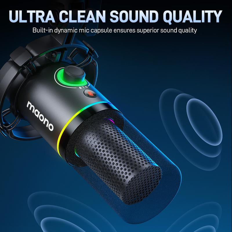 Maono PD200X Dynamic RGB Gaming Microphone with USB & XLR Cable Connectivity, Mute Button, Noise Reduction, Zero Latency, Widely Compatible with Computers, PC, Mac, Android /Ios Smartphone, Audio Mixer, Friendly for Singing, Gaming, Podcasting, Recording.