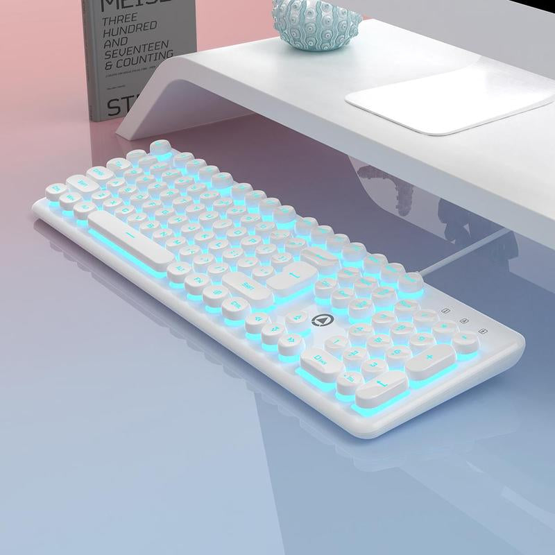 USB-A Luminous Keyboard, round Wired Keyboard, Ergonomic Keyboard for Gaming, Ambidextrous Keyboard for Home Office, Gaming Accessories