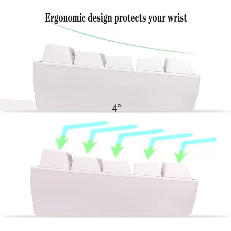 Snpurdiri 60% Wired Gaming Keyboard, 61 Keys RGB Backlit Wrist Rest Ultra-Compact Mini Waterproof Keyboard for PC Computer Gamer (White)