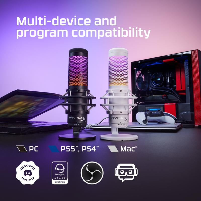 Hyperx Quadcast S USB Microphone with RGB Lighting Anti-Vibration Shock Mount Tap-To-Mute Sensor & Customizable via Hyperx NGENUITY Software