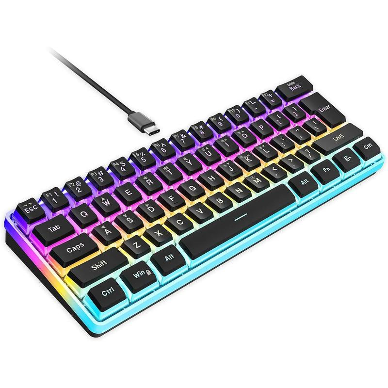 Snpurdiri 60% Wired Gaming Keyboard, 61 Keys RGB Backlit Wrist Rest Ultra-Compact Mini Waterproof Keyboard for PC Computer Gamer (White)