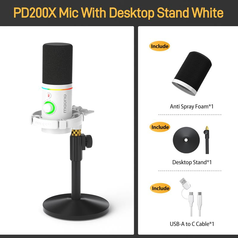 Maono PD200X Dynamic RGB Gaming Microphone with USB & XLR Cable Connectivity, Mute Button, Noise Reduction, Zero Latency, Widely Compatible with Computers, PC, Mac, Android /Ios Smartphone, Audio Mixer, Friendly for Singing, Gaming, Podcasting, Recording.