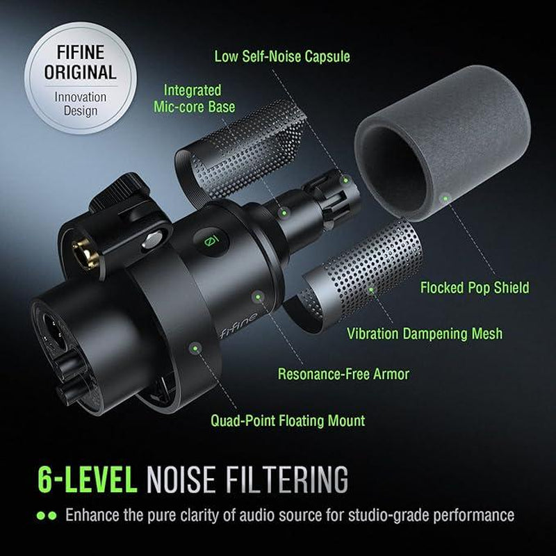 FIFINE K688NEO USB/XLR Dynamic Podcast Microphone – Pro Mic Kit with Adjustable Boom Arm, Mute & Monitor for Streaming, Gaming, Vocal & Music Recording Audio, for PC Smartphone Mixer