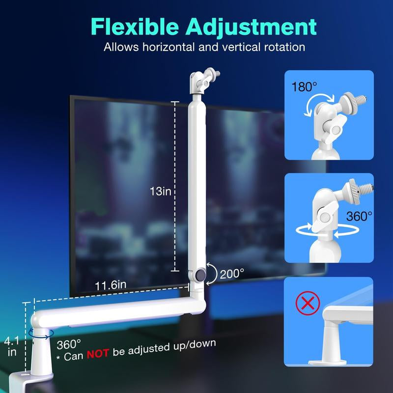 FIFINE Low Profile Podcast Microphone Stand, BM88 Gaming Mic Boom Arm with Desk Mount, Cable Channels Management, Adjustable Metal Boom Arm White for Recording/Streaming/Gaming/Home Office