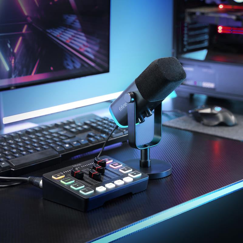FIFINE Gaming Streaming Bundle, AM8 Dynamic XLR/USB Gaming Mic Set with SC3 Streaming Audio Mixer for Podcast Recording, Video, Vocal, Content Creators, Gamer Microphone Set with Volume Fader/Xlr Interface for PC / Smartphone