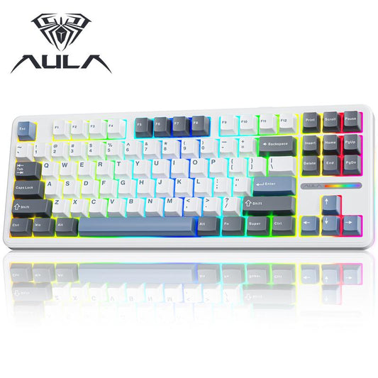 AULA F87 Wireless Keyboard, Halloween Gift,Mechanical Keyboard Hot Swappable Custom Keyboard, 2.4Ghz/Type-C/Bluetooth Gaming Keyboards, Gasket Structure Linear Greywood Switches RGB Backlit Keyboard for Wins/Pc/Mac
