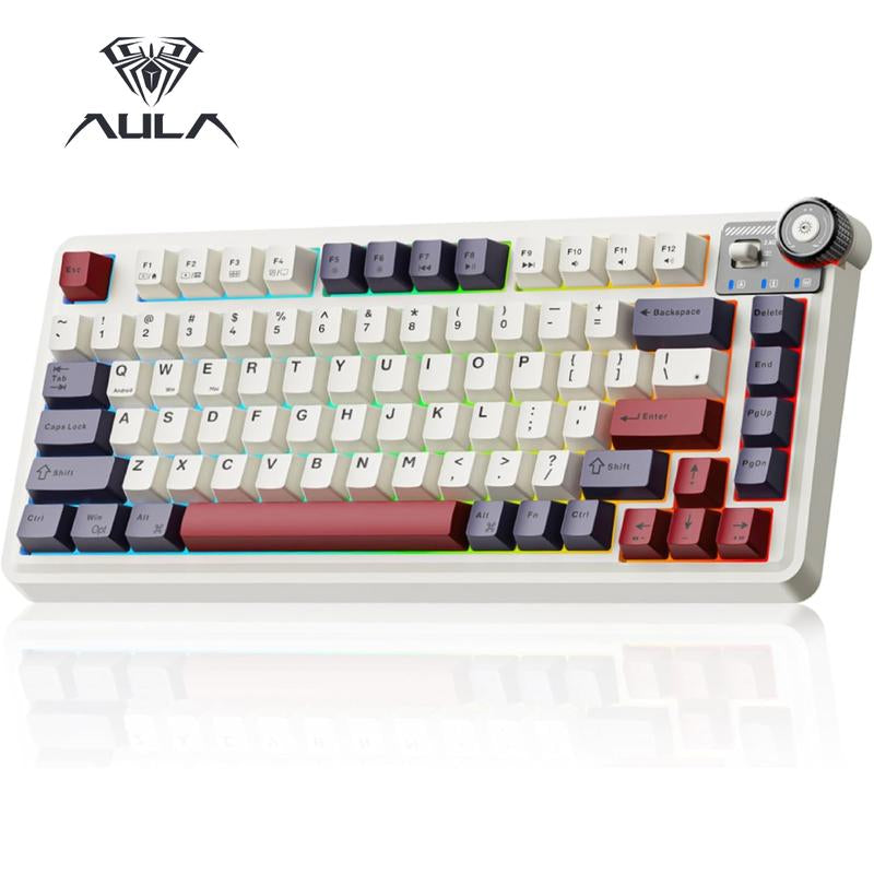 Aula F75 Keys Keyboard, Hot Swappable Custom Mechanical Gaming Keyboard, Tri-Mode Bt5.0/2.4Ghz/Usb-C Creamy Keyboard with RGB Backlit PBT Keycap Functional Knob for Win Mac PC Gamer Halloween Gift