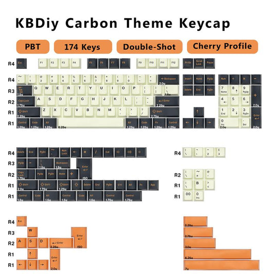Kbdiy Carbon Keycap Set(Only KEYCAPS)PBT Double Shot Orange 174 Keys Retro Custom Key Cap Cherry Profile Keycaps for 61/64/68/84/87/100/104/108 Mechanical Keyboard