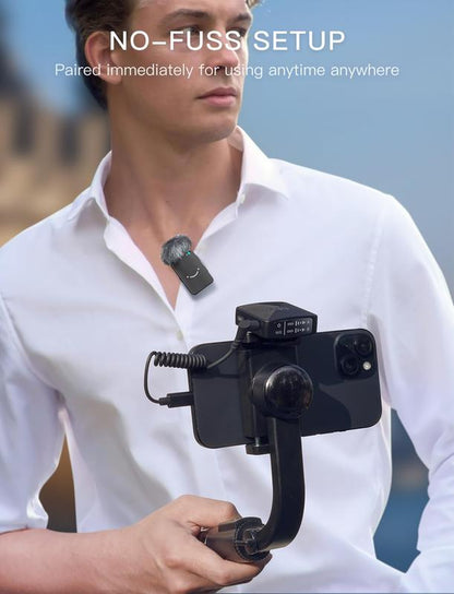 Fifine M9 Wireless Lavalier Microphone with Charging Case, 2 Pack Cordless Lapel Mic System for Vlog Recording Video Youtube/Tiktok Interview, Condenser Clip-On Microphone with Charging Case for Smartphone/Iphone/Android/Camera