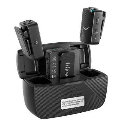 Fifine M9 Wireless Lavalier Microphone with Charging Case, 2 Pack Cordless Lapel Mic System for Vlog Recording Video Youtube/Tiktok Interview, Condenser Clip-On Microphone with Charging Case for Smartphone/Iphone/Android/Camera