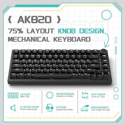 AJAZZ AK820 Wired Mechanical Keyboard, Side Engraved Keycap Keyboard, Full Key Hot Swap Gasket Structure Keyboard, Gaming Keyboard for Gaming