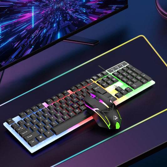RGB Gaming Keyboard and Mouse Combo, Wired Mechanical Feel LED Backlit Keyboard,104 Keys USB Ergonomic Wrist Rest Keyboard, Compact Wired Keyboard
