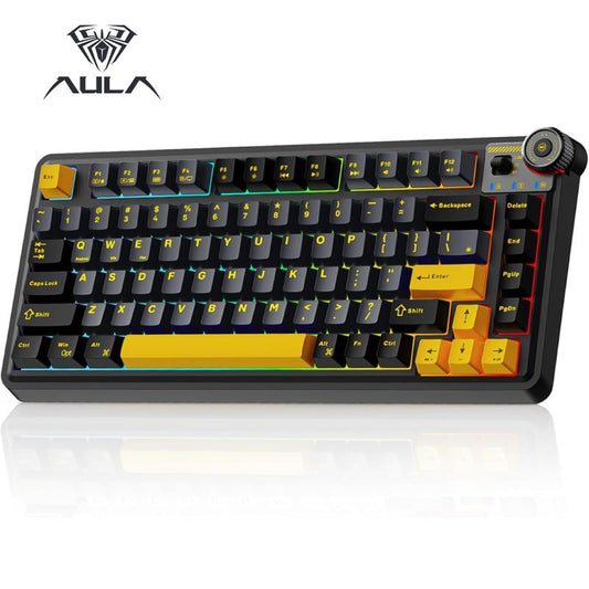 Aula F75 Keys Keyboard, Hot Swappable Custom Mechanical Gaming Keyboard, Tri-Mode Bt5.0/2.4Ghz/Usb-C Creamy Keyboard with RGB Backlit PBT Keycap Functional Knob for Win Mac PC Gamer Halloween Gift