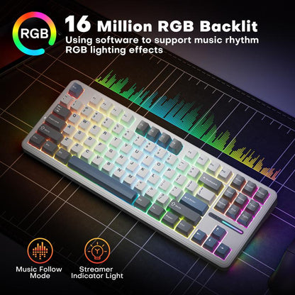 AULA F87 Wireless Keyboard, Halloween Gift,Mechanical Keyboard Hot Swappable Custom Keyboard, 2.4Ghz/Type-C/Bluetooth Gaming Keyboards, Gasket Structure Linear Greywood Switches RGB Backlit Keyboard for Wins/Pc/Mac